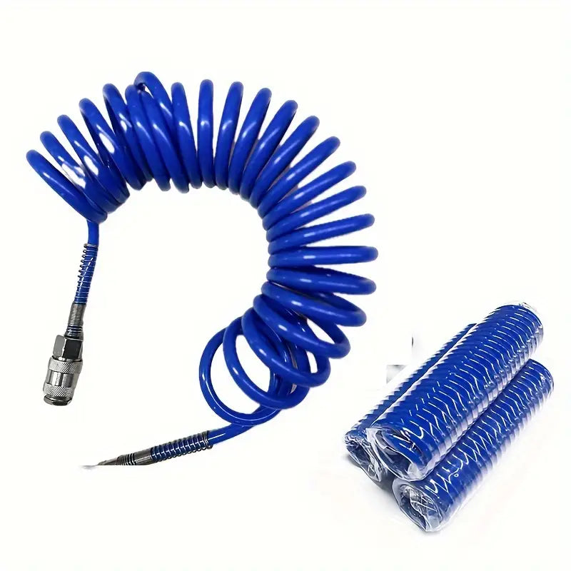 Tuyau Spiral Pneumatique Bleu Haute Pression – Flexible à Air Compressé avec Raccords Rapides pour Applications Industrielles