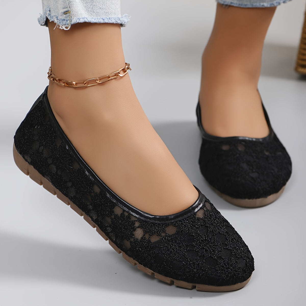 Ballerines femme en dentelle florale