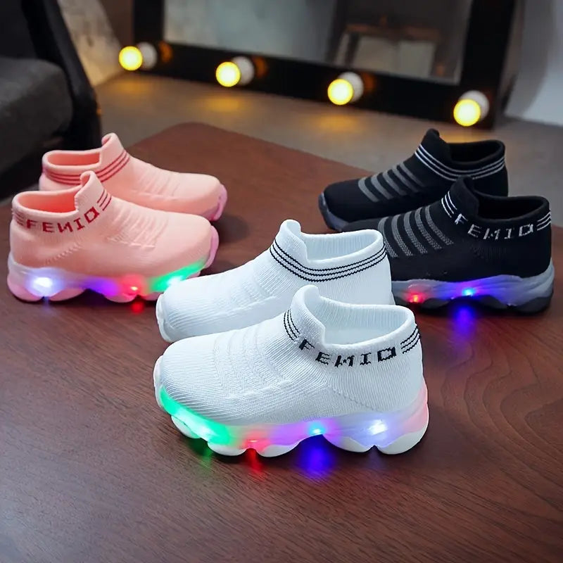 Baskets lumineuses fille – Chaussures de sport respirantes avec semelle LED colorée
