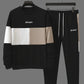 Ensemble de sport homme – Sweat et pantalon jogging – Design color block bleu, beige et blanc