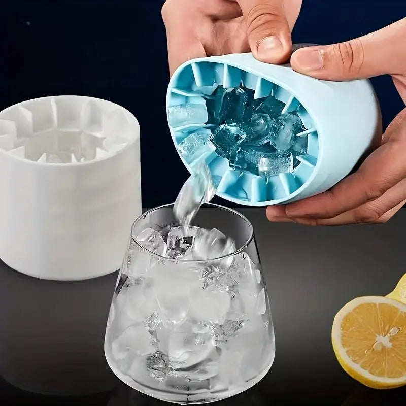 Seau à Glaçons Silicone 2-en-1 – Bac à Glace Innovant avec Réservoir Intégré, Compact et Facile à Démouler