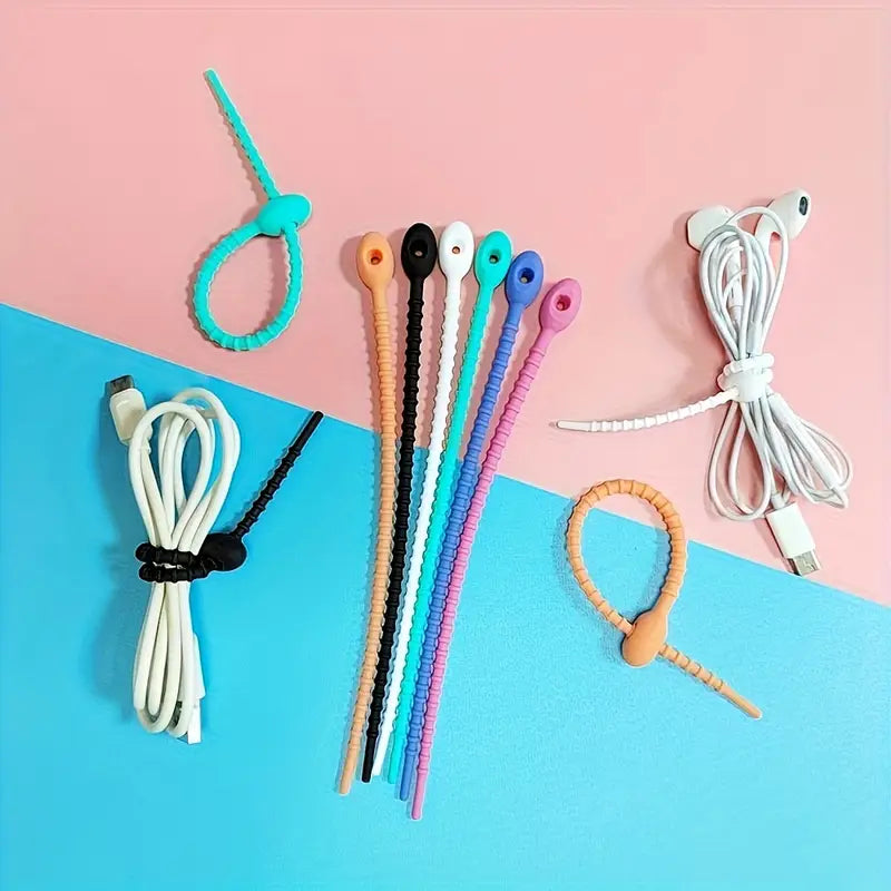 Attaches Câbles Réutilisables en Silicone – Organiseurs Colorés pour Câbles USB, Chargeurs et Écouteurs
