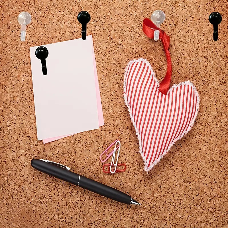 Lot de Crochets Push Pins Muraux – Attaches Transparentes et Noires pour Panneau Liège et Notes de Bureau
