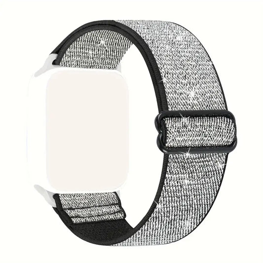 Bracelet nylon pailleté argent ajustable pour montre connectée – Accessoire confortable et élégant