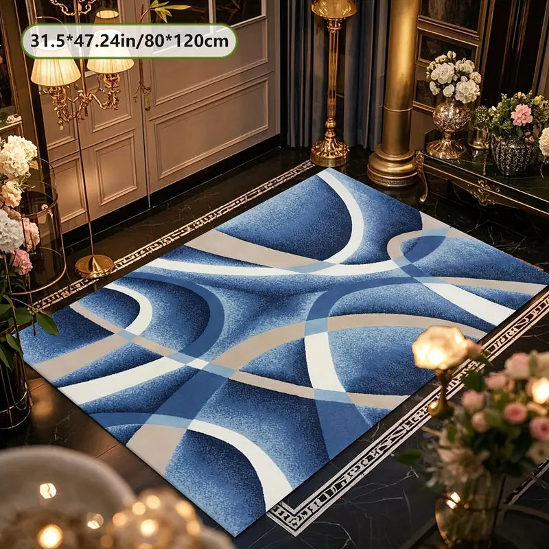 Tapis Moderne Géométrique Bleu – Doux et Élégant pour Salon, Chambre ou Bureau