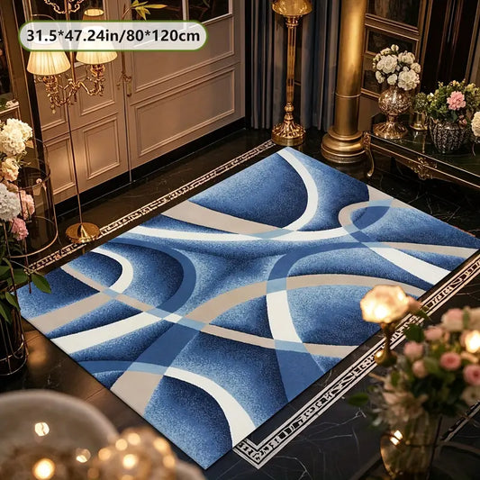 Tapis Moderne Géométrique Bleu – Doux et Élégant pour Salon, Chambre ou Bureau