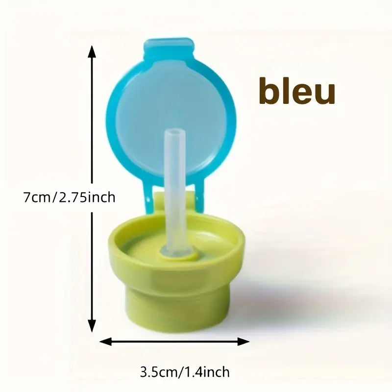 Bouchon Adaptateur Universel avec Paille Réutilisable, Couvercle Coloré Bleu ou Jaune, Pratique et Étanche pour Biberon et Gourde