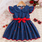 Robe Bébé Fille Bleu Marine à Motifs Fraises avec Nœud Rouge – Tenue Mignonne Été