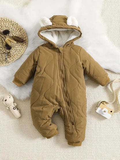 Combinaison Body Bébé Hiver Rose avec Capuche Oreilles – Pyjama Chaud et Doux