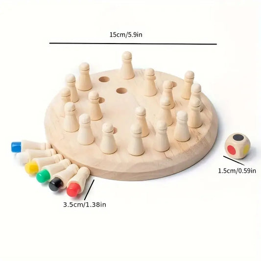 Jeu d’Éveil Mémoire en Bois pour Bébé – Plateau Educatif avec Pions et Dé Coloré