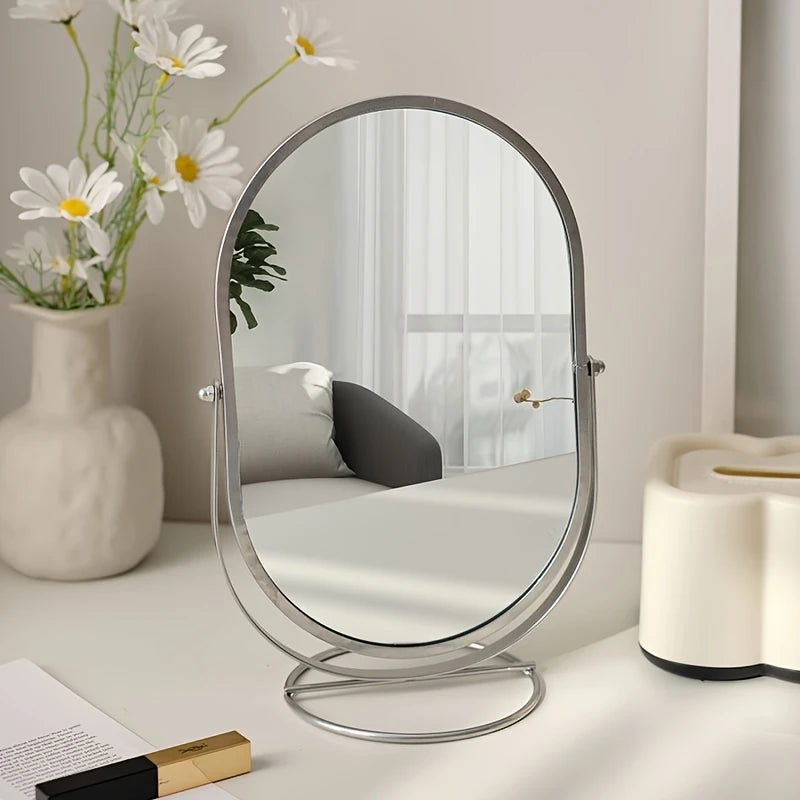 Miroir de Maquillage de Table Pivotant – Design Élégant en Métal Chromé pour Coiffeuse ou Salle de Bain