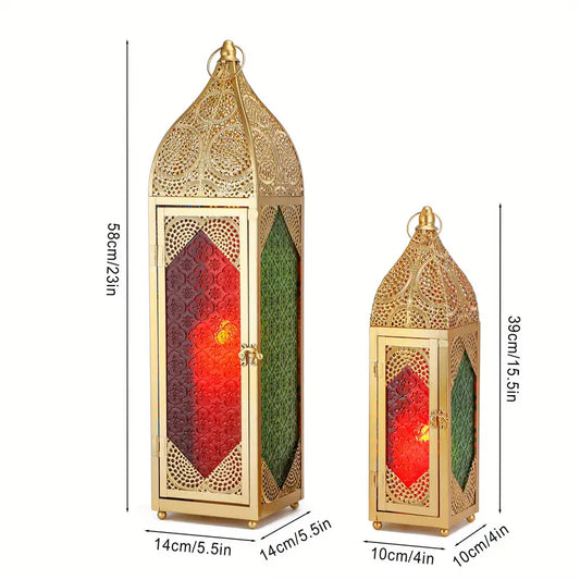 Lanterne marocaine extérieure dorée avec vitraux colorés  Éclairage décoratif pour jardin et terrasse