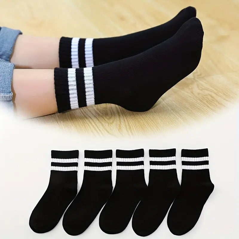 Chaussettes Enfant Noires à Rayures Blanches – Confortables et Respirantes pour Garçon/Fille