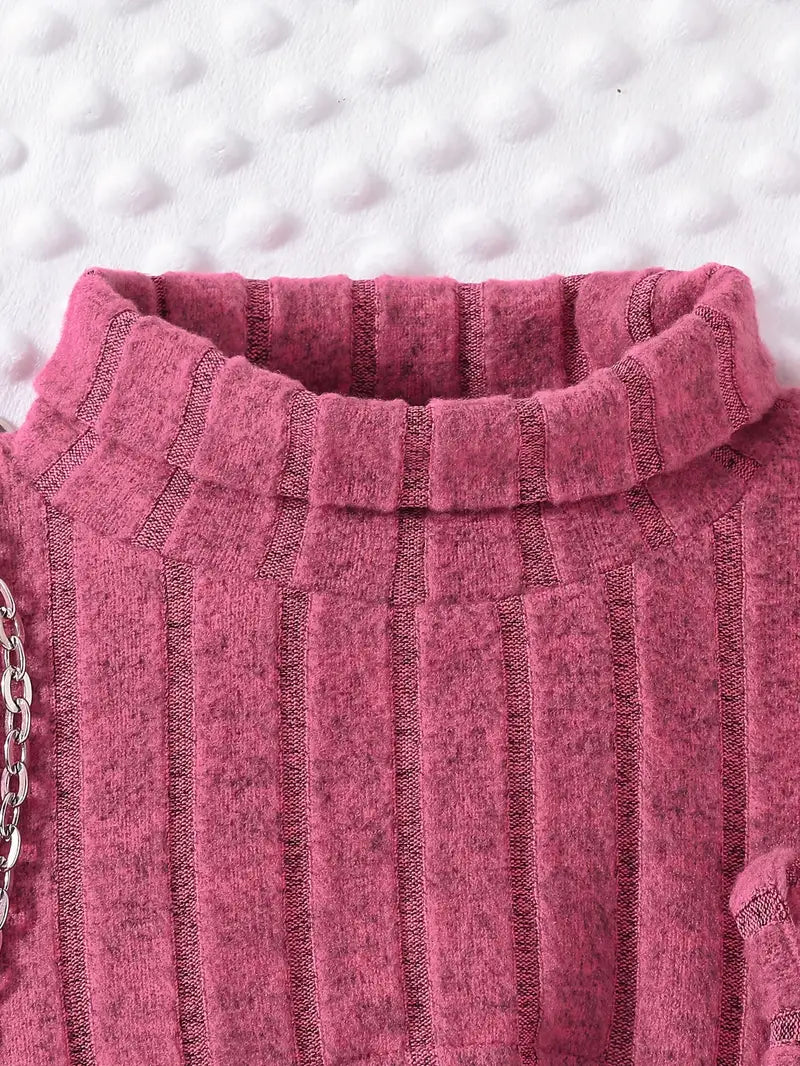 Haut bébé fille en tricot côtelé avec robe sans manches assortie – Tenue élégante automne/hiver