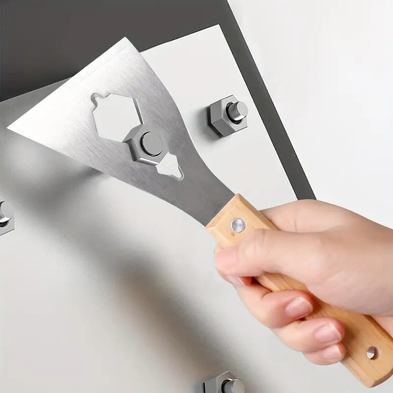 Spatule Multifonction en Acier Inoxydable avec Manche en Bois – Grattoir à Peinture, Décapage et Serrage – Collection Outils de Peinture