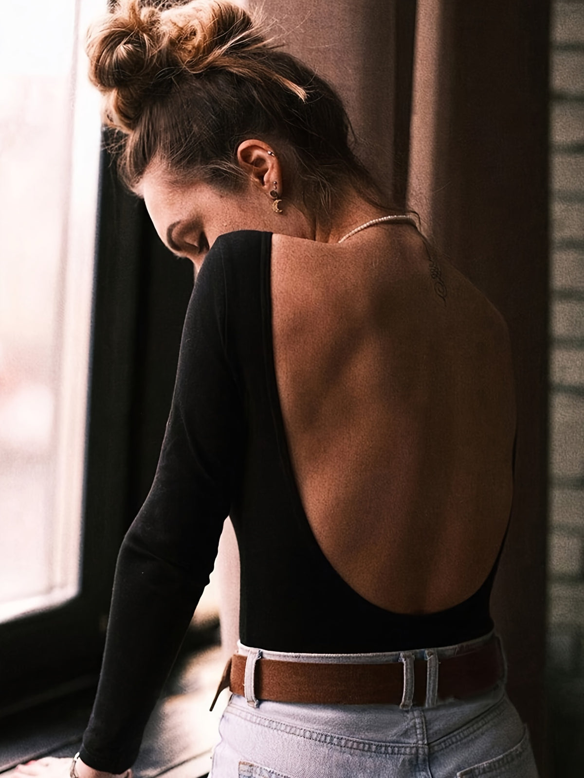 Body Femme Uni Dos Nu – Manches Longues & Coupe Sexy