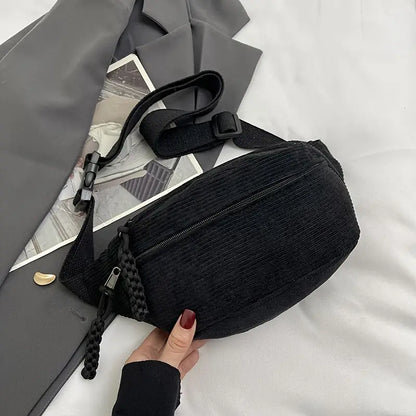 Sac banane et bandoulière femme – Tendance velours côtelé, idéal pour look décontracté, coloris Noir