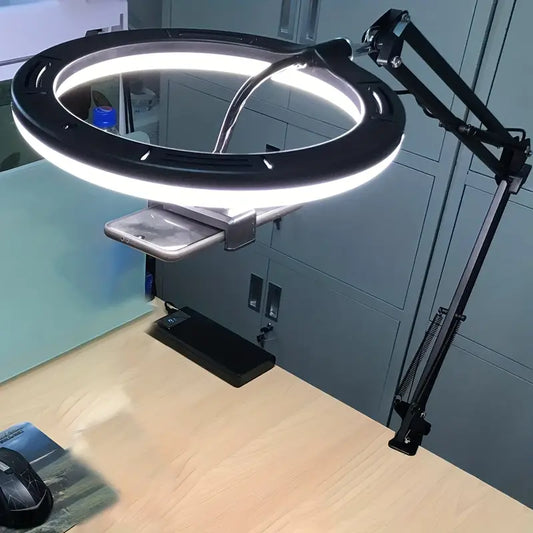 Ring Light LED avec Bras Articulé – Lampe d’Éclairage Professionnelle pour Smartphone, Vidéos et Maquillage