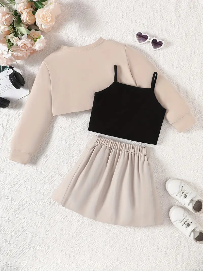 Haut fille crop top noir imprimé Los Angeles avec gilet manches longues – Style tendance et confortable