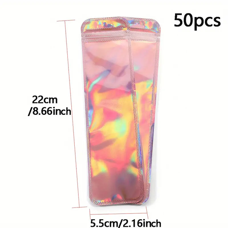 Sachets holographiques zip rose – Pochettes plastique refermables brillantes pour emballage cadeau, bijoux, bonbons ou artisanat