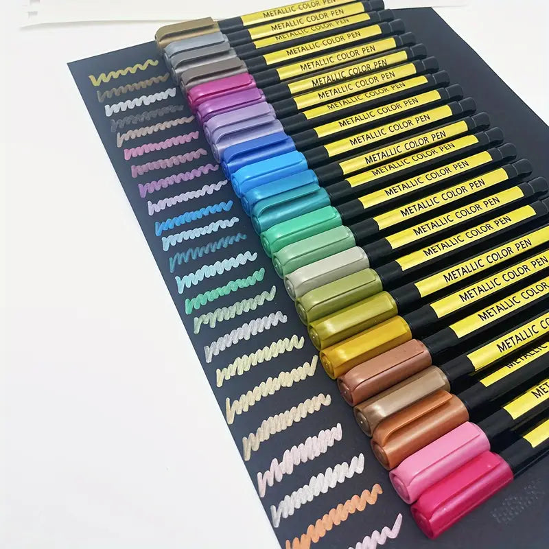 Ensemble de 12/24 Stylos Métalliques Colorés – Feutres Pailletés pour Scrapbooking, DIY, Bullet Journal et Dessin Créatif