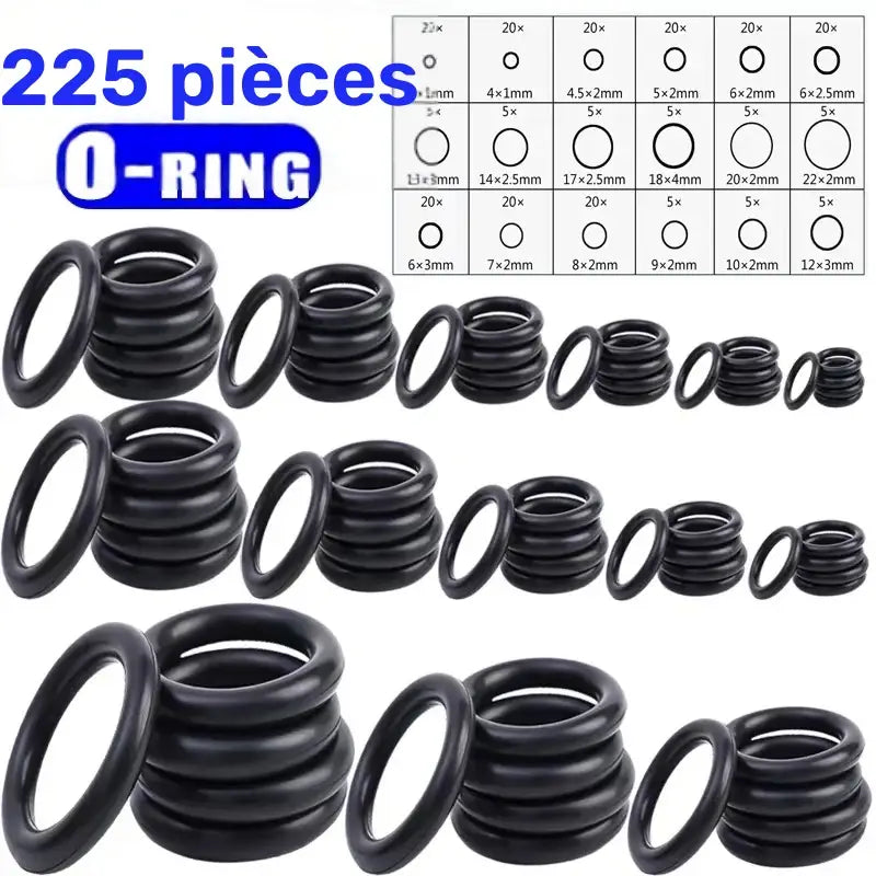 Joints Toriques en Nitrile Noir – Kit de Remplacement Étanche Résistant à la Chaleur (-25 °C à 100 °C)