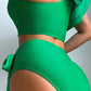 Bikini vert/noir asymétrique avec volant – Haut une épaule élégant et culotte taille haute nouée