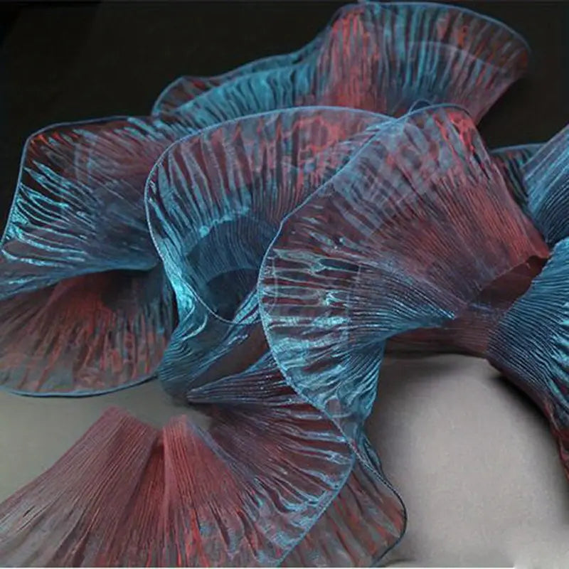 Tissu Organza Irisé Plissé – Voilage Transparent avec Volants Ondulés pour Mode et Décoration