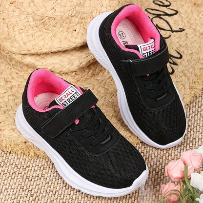 Baskets fille noires à scratch – Chaussures légères sans lacets confortables et respirantes
