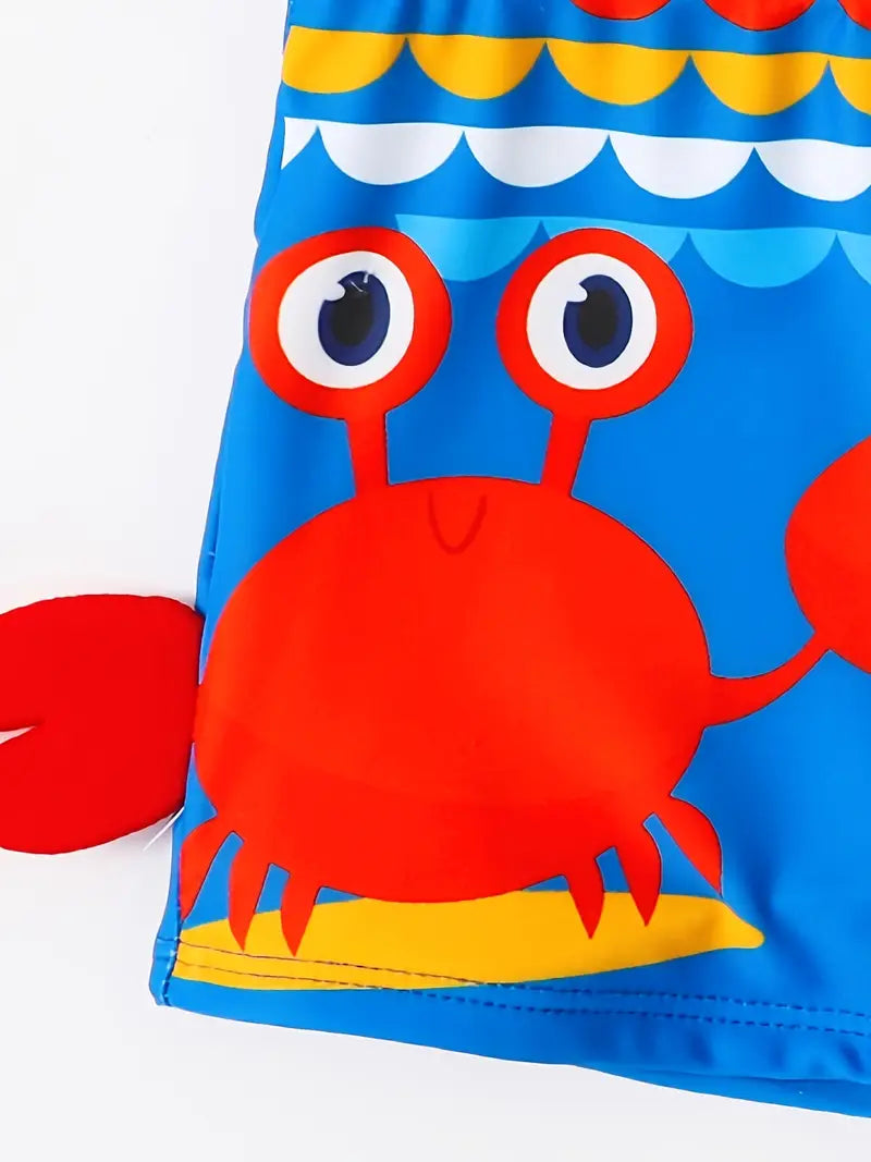Maillot de bain garçon bleu avec motif requin et crabe – Short de bain amusant et confortable pour l’été