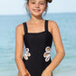 Maillot de bain fille une pièce bleu marine, coloris Noir