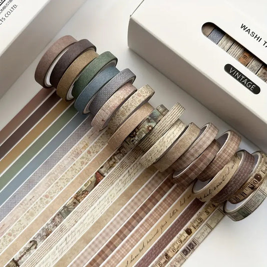 Lot de Rubans Washi Tape Vintage – Masking Tape Décoratif pour Scrapbooking, Journal, DIY et Loisirs Créatifs