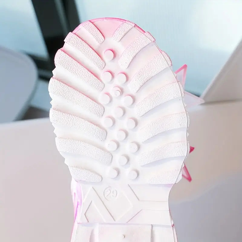 Chaussures de sport fille – Baskets blanches et roses avec étoiles décoratives tendance et confortables