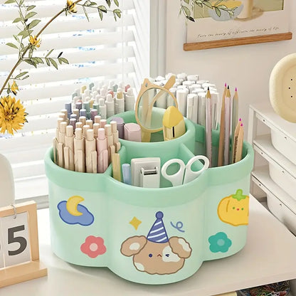 Organiseur de bureau rotatif pour enfants – Pot à crayons mignon avec motifs, idéal pour fournitures scolaire