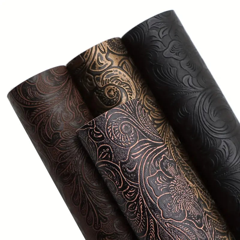 Tissu Simili Cuir Motif Floral Relief – Faux Cuir Décoratif pour Ameublement, Maroquinerie et DIY