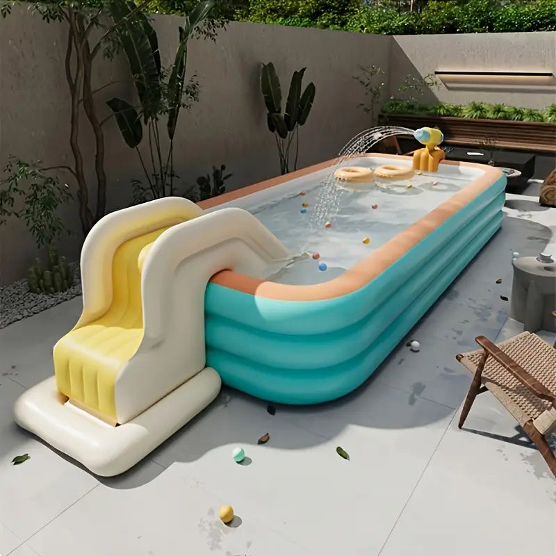 Piscine Gonflable Familiale XXL avec Toboggan Aire de Jeux Aquatique pour Jardin et Terrasse