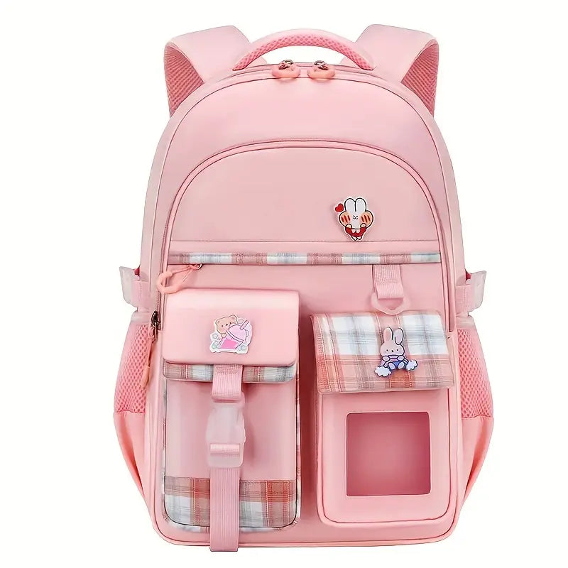Sac à Dos Enfant Fille Rose – Cartable Primaire avec Poches Multiples et Motifs Lapin