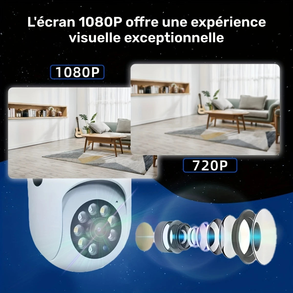 Caméra de surveillance Wi-Fi extérieure HD 2MP – Vision nocturne couleur et infrarouge, détection de mouvement, audio bidirectionnel