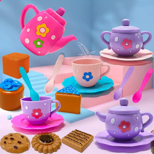 Service à Thé en Jouet pour Enfants – Set Complet avec Tasses, Théière, Cuillères et Pâtisseries pour Jeu d’Imitation
