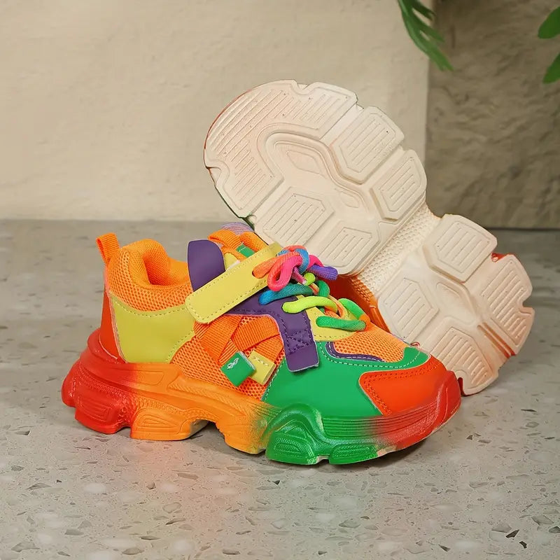 Chaussures de sport fille – Baskets multicolores arc-en-ciel tendance avec semelle épaisse antidérapante