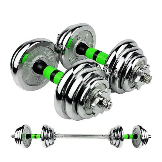 Haltères réglables en acier chromé – Kit musculation 2 en 1 avec barre pour entraînement fitness à domicile