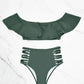 Ensemble Maillot de Bain Femme à Volants – Haut Épaules Dénudées & Culotte Taille Haute à Lanières