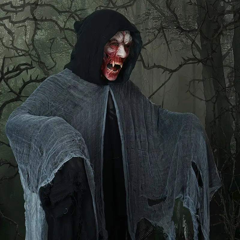 Déguisement Halloween Effrayant – Costume de Monstre Sanguinaire avec Cape Noire et Masque Réaliste
