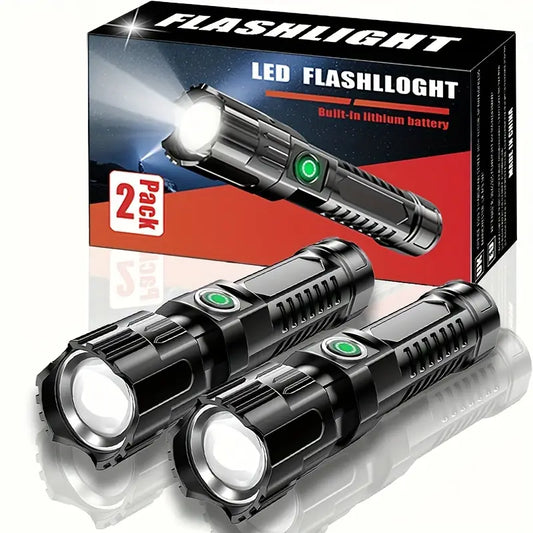 Lot de 2 Lampes Torches LED Rechargeables Ultra Puissantes – Lampe de Poche Étanche avec Batterie Lithium Intégrée