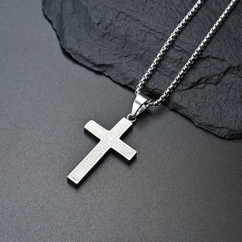 Collier homme pendentif croix en acier inoxydable – Chaîne robuste argent, or ou noir
