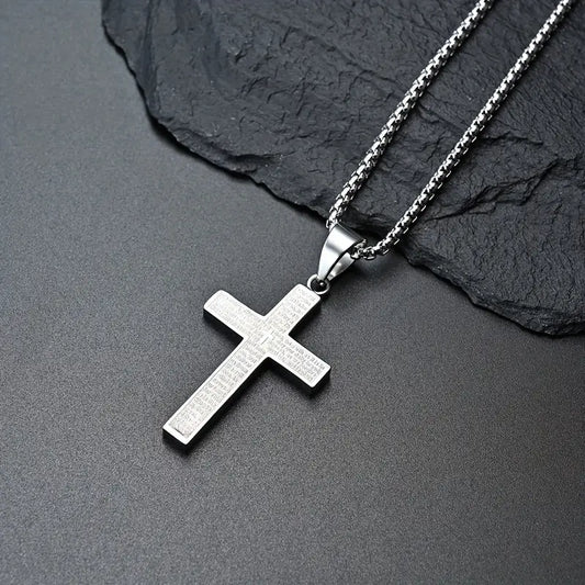 Collier homme pendentif croix en acier inoxydable – Chaîne robuste argent, or ou noir