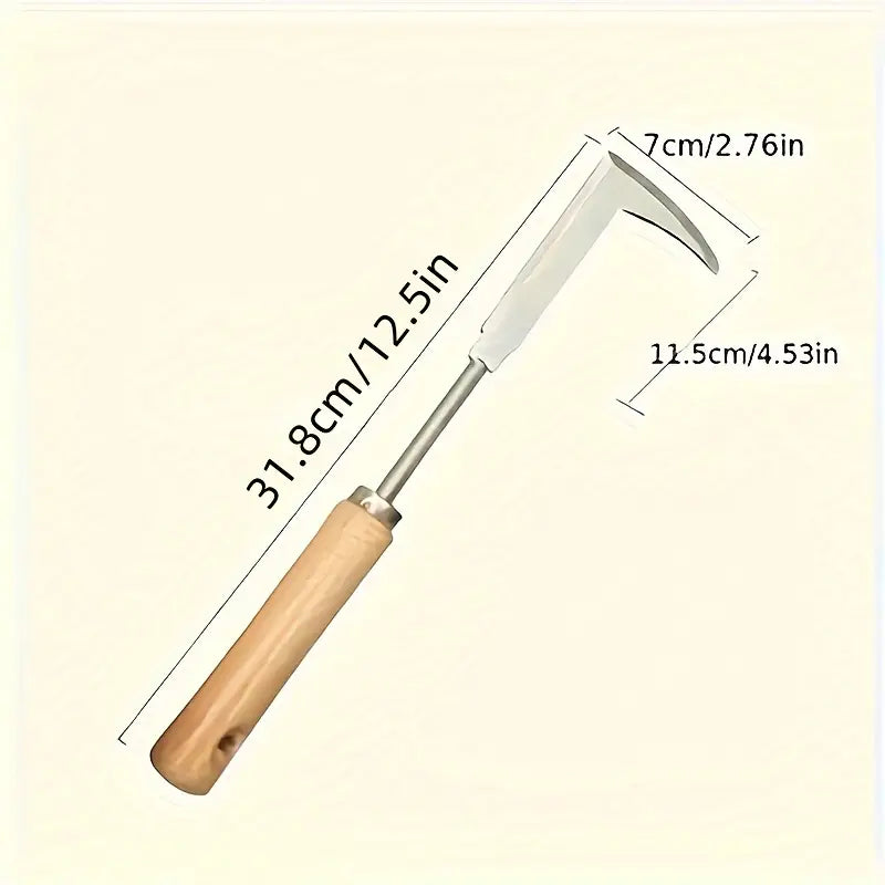 Faucille de jardin à lame courbée – Outil de désherbage et de coupe précis avec manche en bois ergonomique