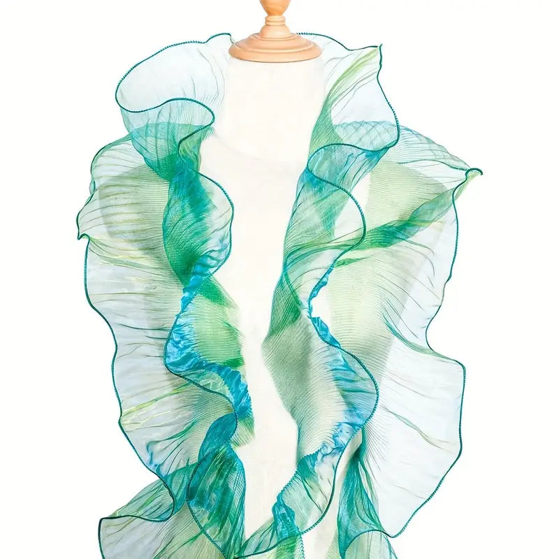 Tissu Organza Irisé Plissé – Voilage Transparent avec Volants Ondulés pour Mode et Décoration