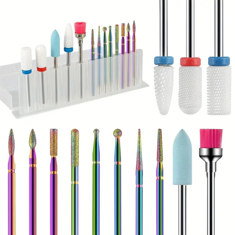 Kit Embouts de Fraise pour Ongles – 13 Pièces Professionnelles en Céramique et Carbure pour Manucure Électrique