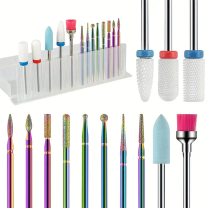 Kit Embouts de Fraise pour Ongles – 13 Pièces Professionnelles en Céramique et Carbure pour Manucure Électrique